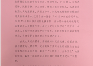上海科东蓝消防科技有限公司收到浦东新区周浦镇平安建设办公室的